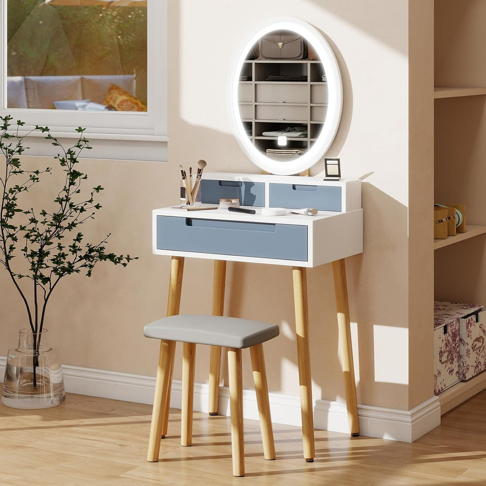 YOURLITE Small Makeup Vanity Desk with Mirror and Lights | Compact Vanity, 3 ...