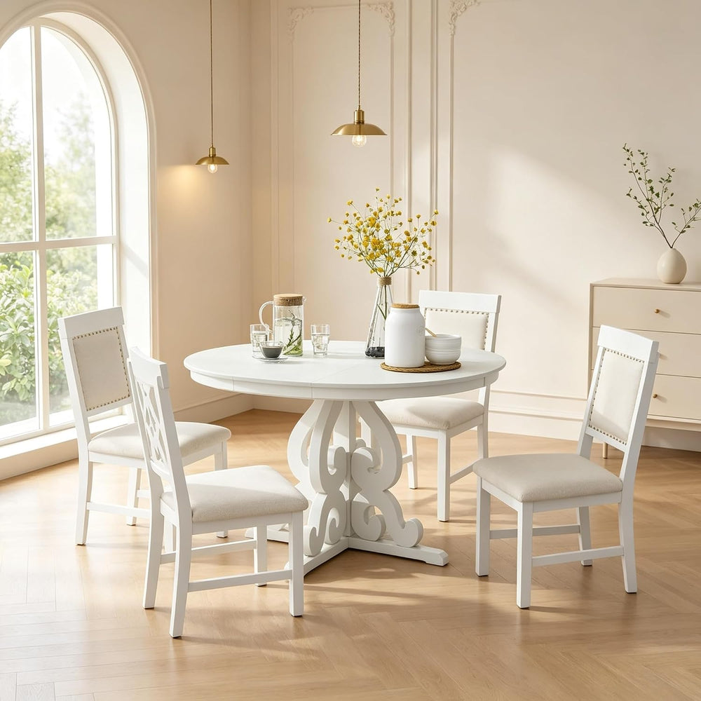 Extendable Dining Table Set for 4-6, Farmhouse Kitchen Table Set with Extenda...