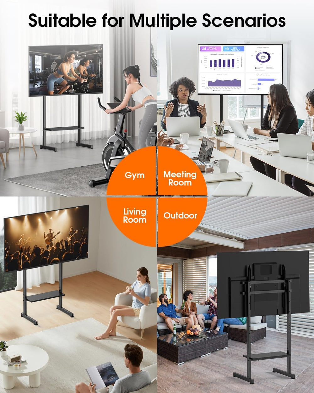 Heavy Duty Floor TV Stand for 50-100 Inch TVs, 220 lbs, Max VESA 800x600mm | ...