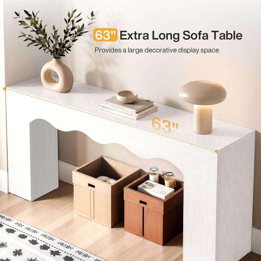 Tribesigns 63" Farmhouse Console Table with Wavy Edge | Wooden Couch Tab...
