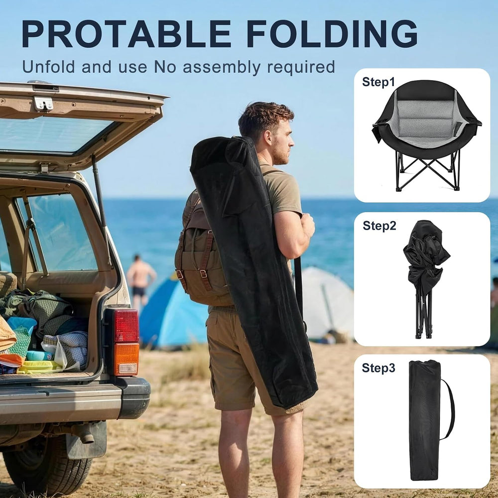 Oversized Camping Chairs for Adult - Heavy Duty Padded Portable Folding Chair...