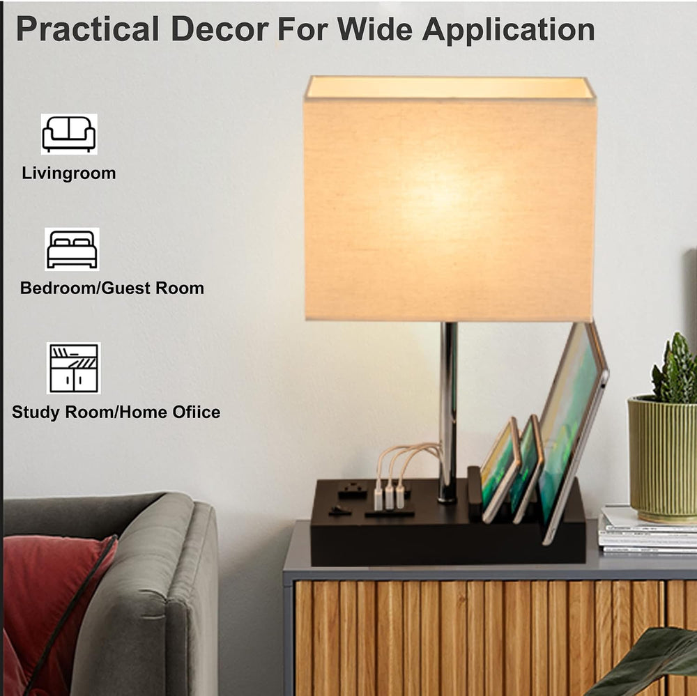 Multi-Functional Table Lamp with 3 USB Charging Ports & 2 AC Outlet, Black