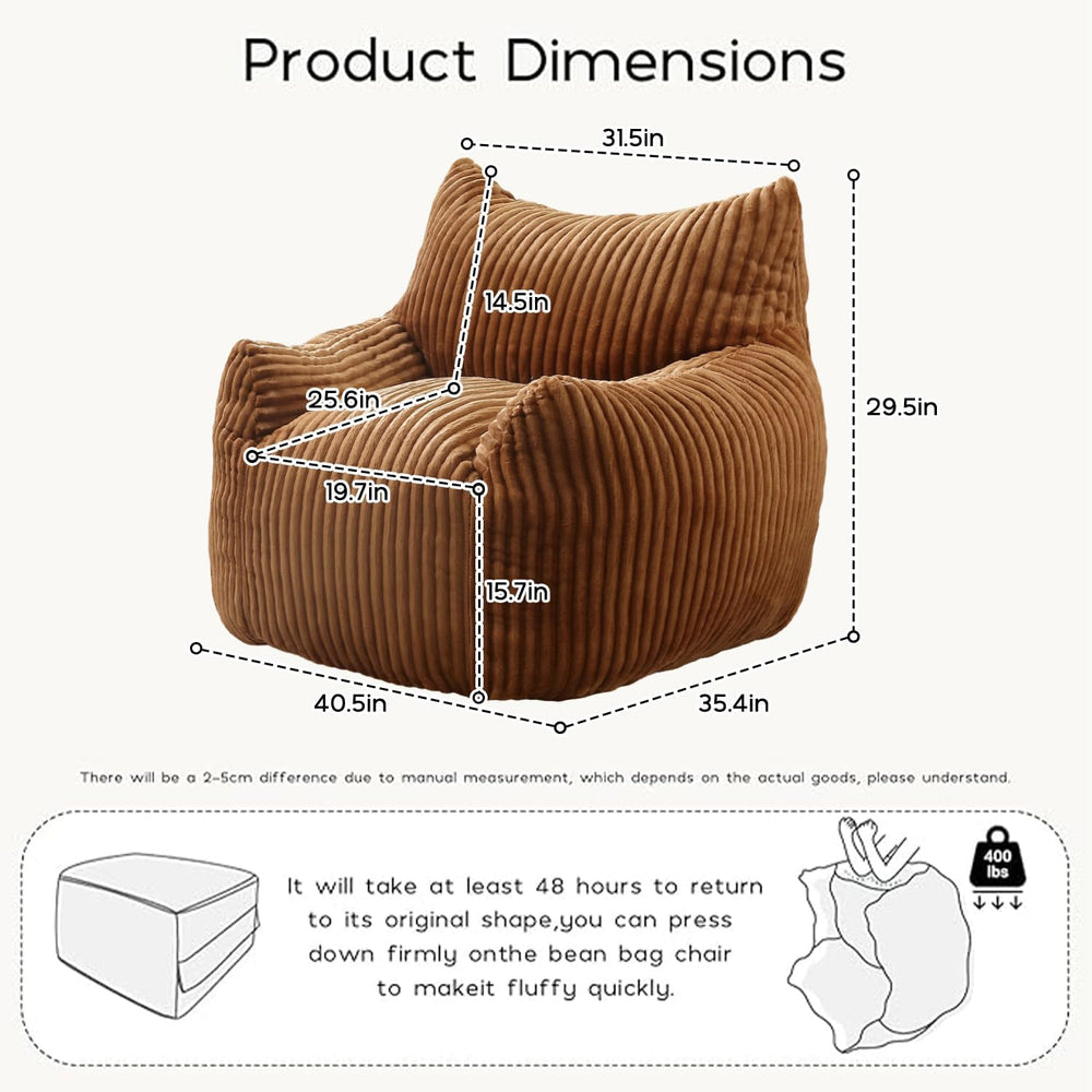 Giant Brown Bean Bag Chairs for Adults & Teens, Soft Corduroy Beanbag | 3...