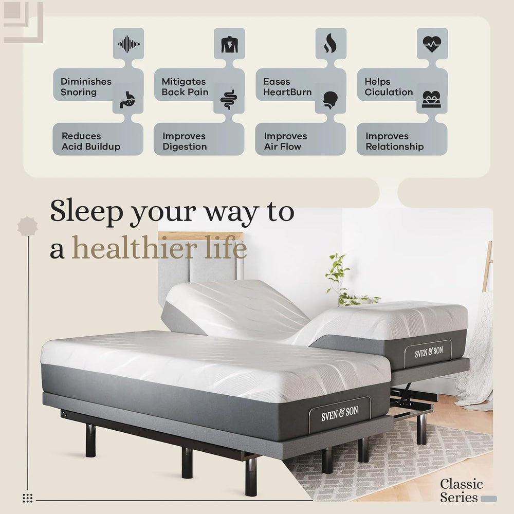 Sven & Son Classic Adjustable Bed Base, Head and Foot Lift, Massage, Unde...