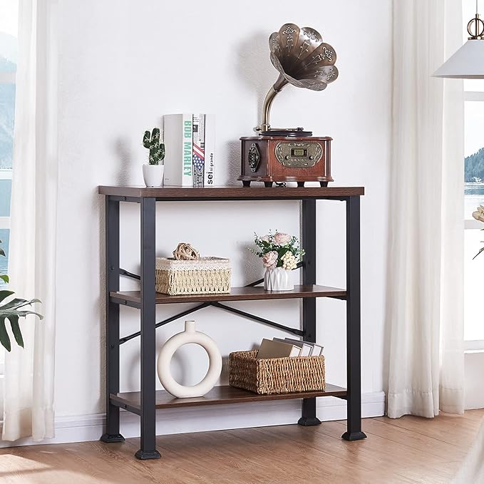 HOMBAZAAR 3 Tier Bookshelf,Rustic Brown Industrial Book Shelf,Engineered Wood...
