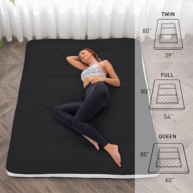 Dr.Futon Japanese Floor Futon Mattress Extra Thick Folding Roll Up Bed Topper...