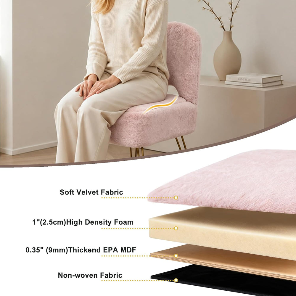 Vanity Stool Chair with Storage and Folding Back, 4 Metal Legs with Anti-Slip...
