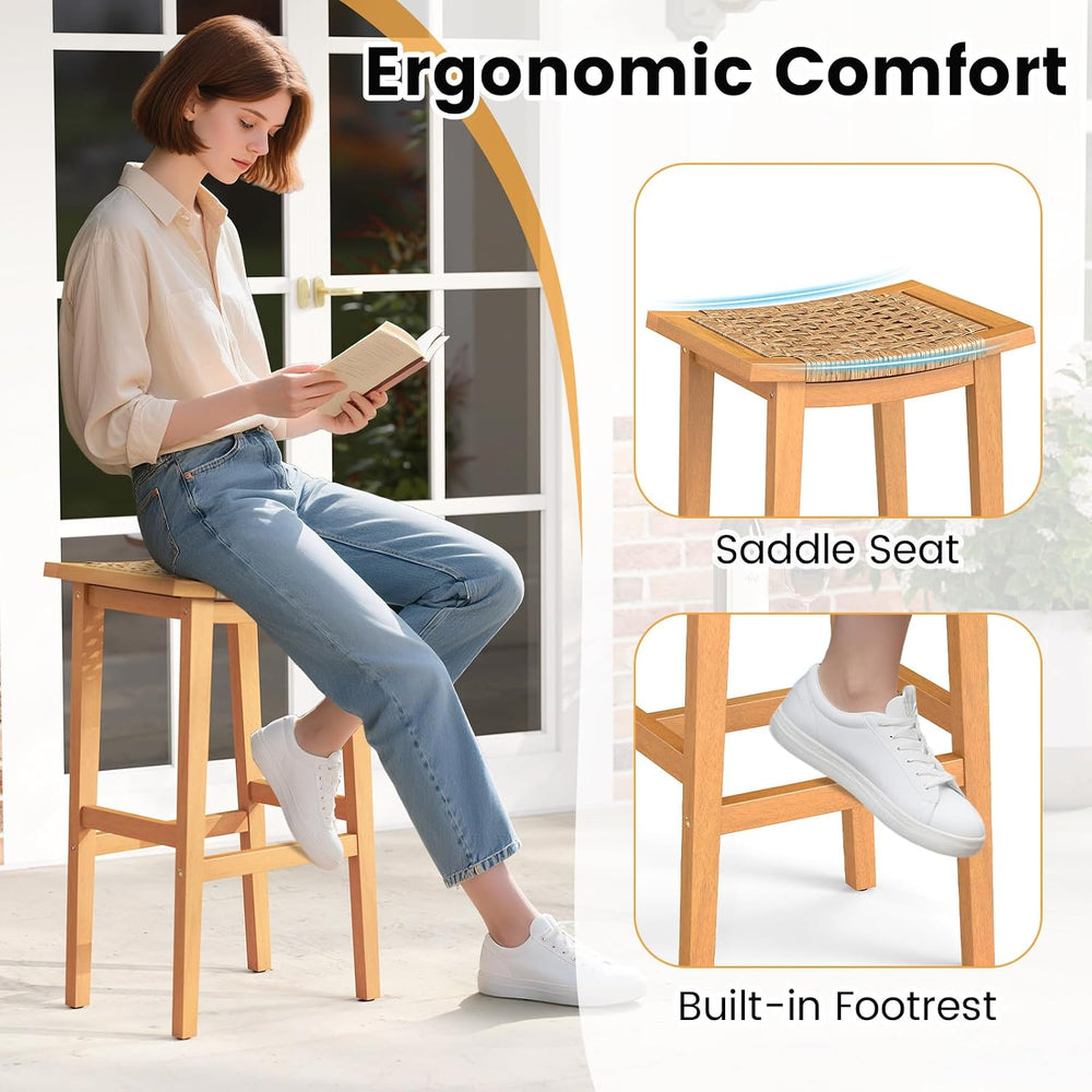 GIANTEX Outdoor Wooden Bar Stools Set of 2, 29" Backless Patio Barstools...