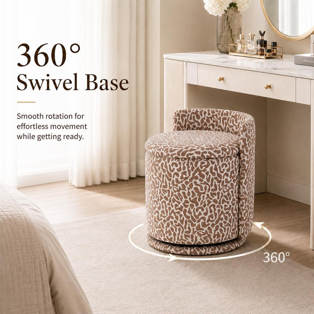 360° Swivel Makeup Chair with Storage, Leopard Upholstered Accent Stool with ...