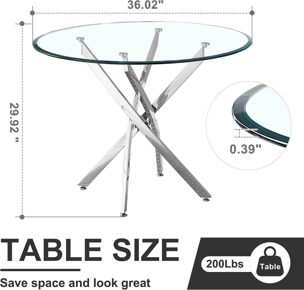 36 inch Round Glass Dining Table for 4 People,Modern Dining Room Table with S...