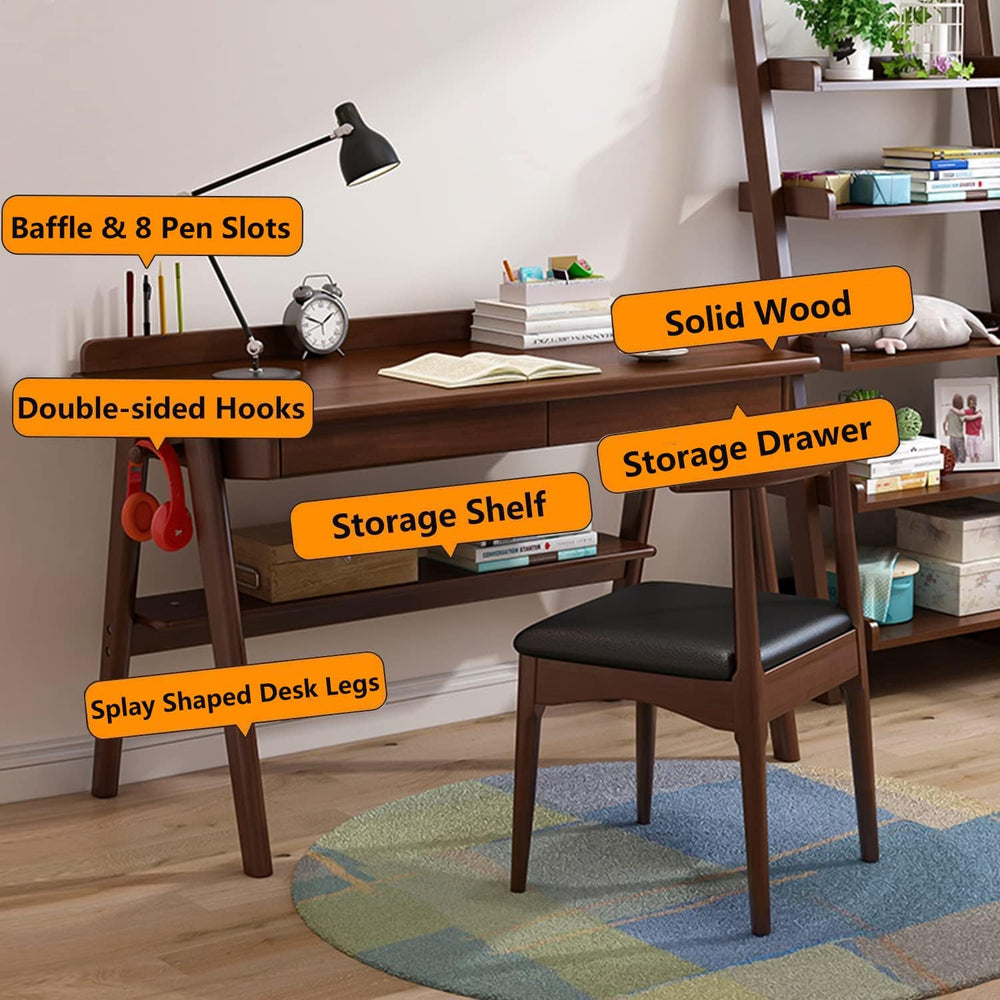 Ytaoka Solid Wood Writing Desk, 47" Mid-Century Modern Walnut Desk, Home...