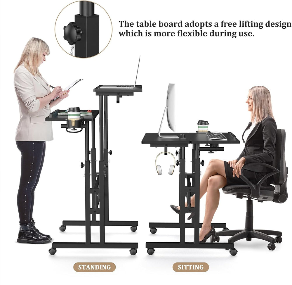 Enayplon Small Standing Desk with Wheels, Mobile Stand Up Desk, Portable Stan...