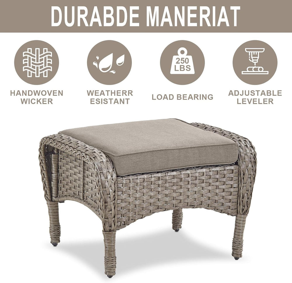 Outdoor Ottomans for Patio Foot Rest - 25 Inch PE Wicker Foot Stool Set of 2 ...