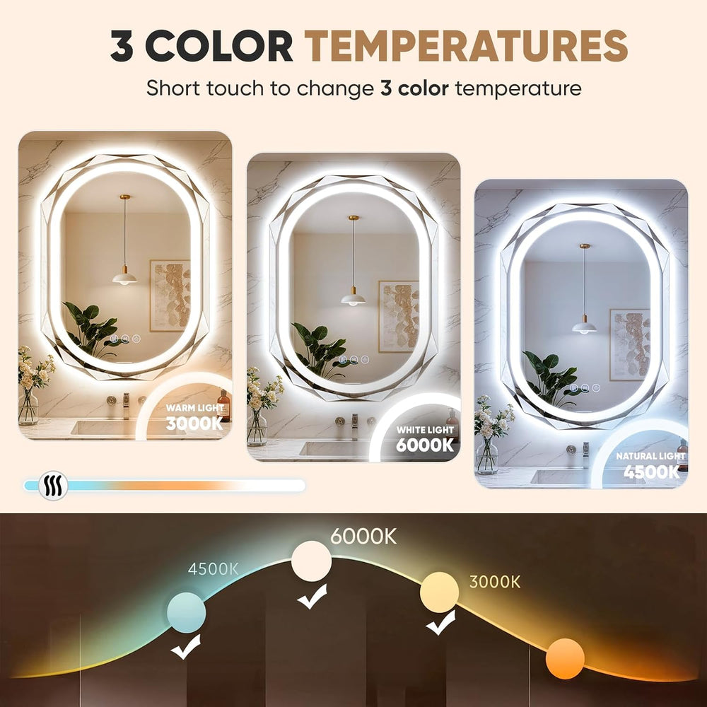 30"x40" Oval LED Bathroom Vanity Mirror, Backlit Anti-Fog Frameless