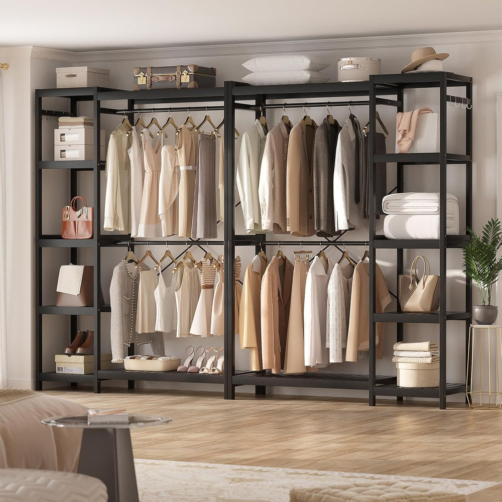 Homykic Bamboo Closet System, 41.4” Wide Clothing Rack, 78.8”H, Dark Black
