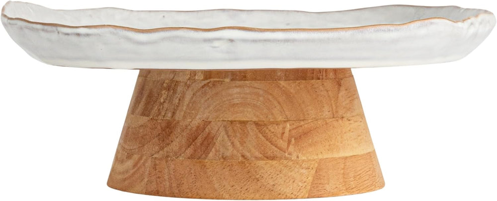 Bloomingville Acacia-Base Stoneware Elegance Pedestal, White