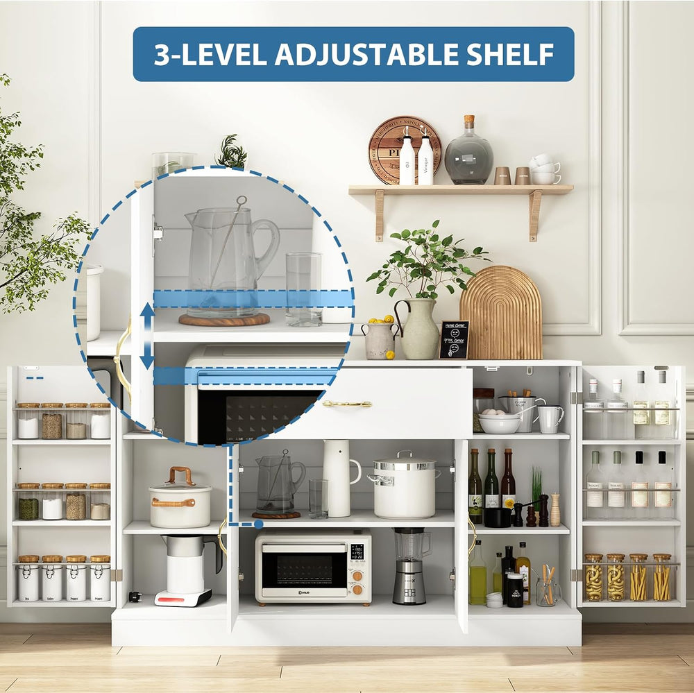 55" Kitchen Pantry Cabinet, Large Storage Cupboard with Doors and Shelve...