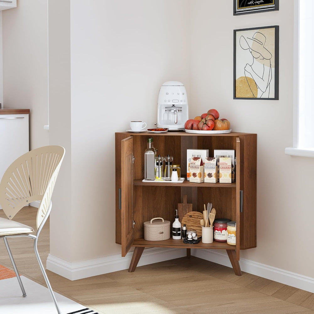 BERRYMERRY Fluted Corner Cabinet with Storage,Space Saving Corner Floor Cabin...