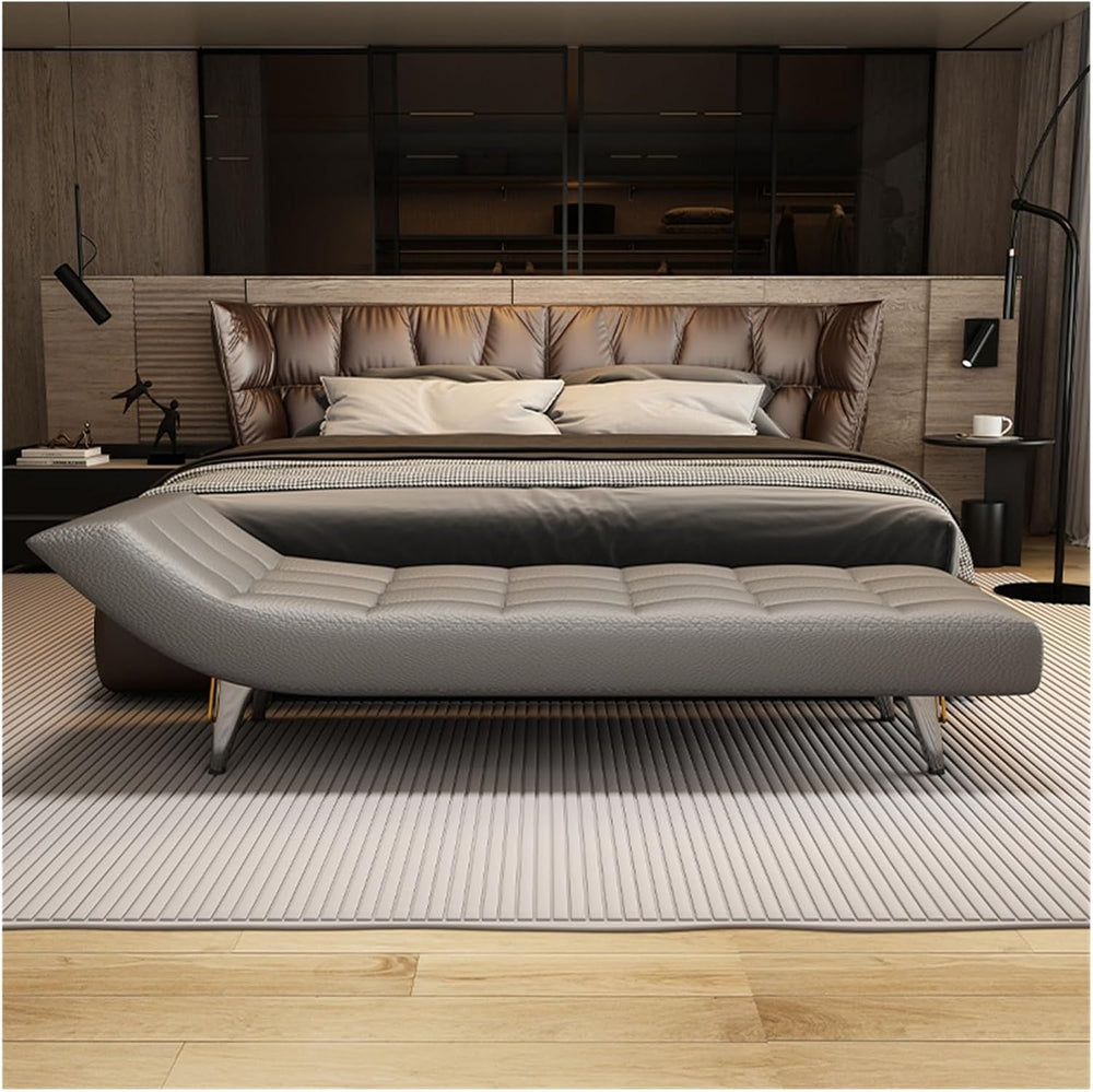 Modern End of Bed Bench, Upholstered Pu Leather Ottoman,Modern Tufted Long,Fa...