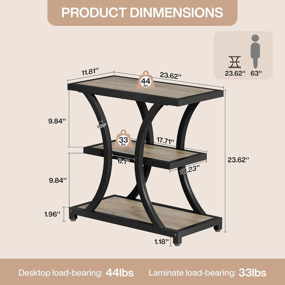 Tribesigns End Table with Storage, 3-Tier Side Table with Geometric Metal Des...