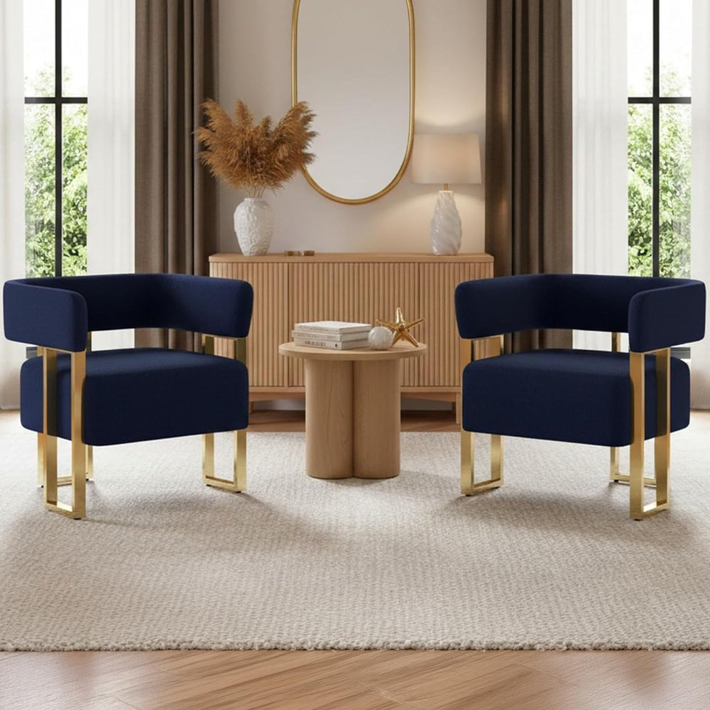 AODAILIHB Blue Modern Accent Chairs Set of 2, Velvet Barrel Chairs with Gold ...