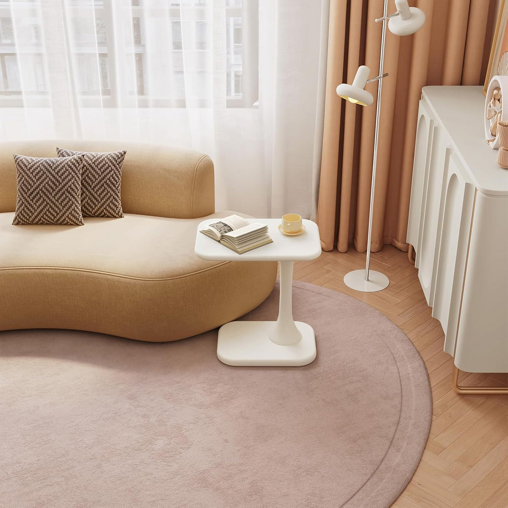 Guyii Modern Side Table, Cream White C-Shaped Sofa Table, Space-Saving End Ta...