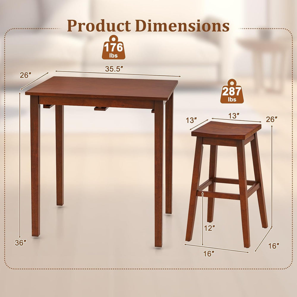 Giantex Bar Table and Chairs Set - 3-Piece Counter Height Dining Table Set wi...
