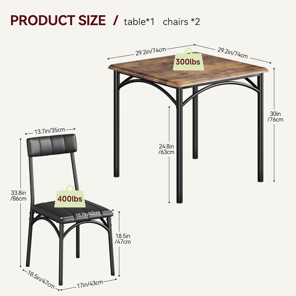 3-Piece Dining Table Set for 2, Kitchen Table Set with 2 Upholstered Chairs, ...