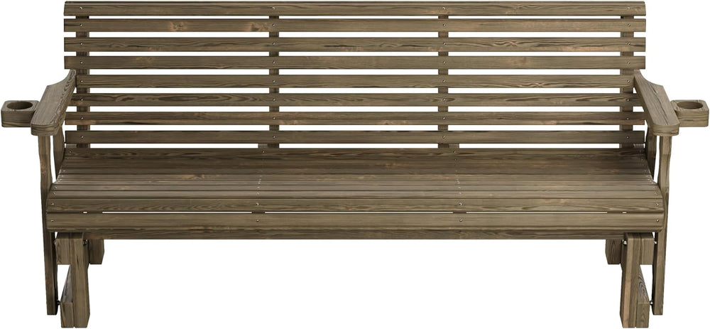 Amish Heavy Duty 800 Lb Roll Back Pressure Treated Porch Glider with Cupholde...