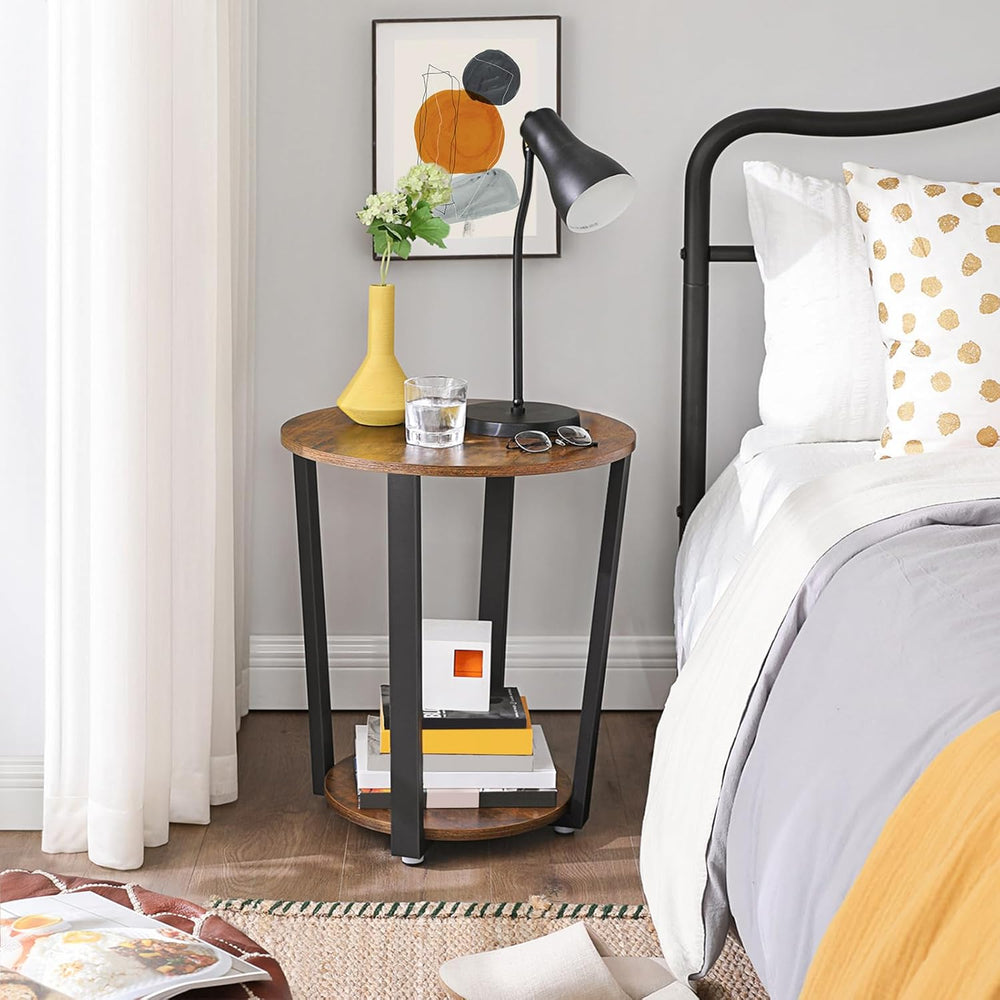 VASAGLE Round Side End Table, 2-Tier Accent Bedside Table with Storage Shelf,...