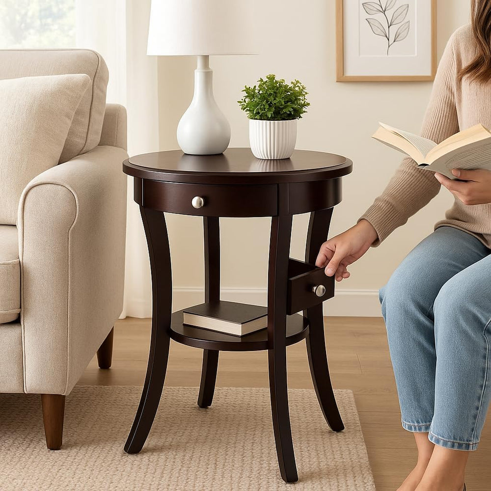 Casafoyer Wood Sasha Accent Table, 20" Round Top, 27" High, Solid W...