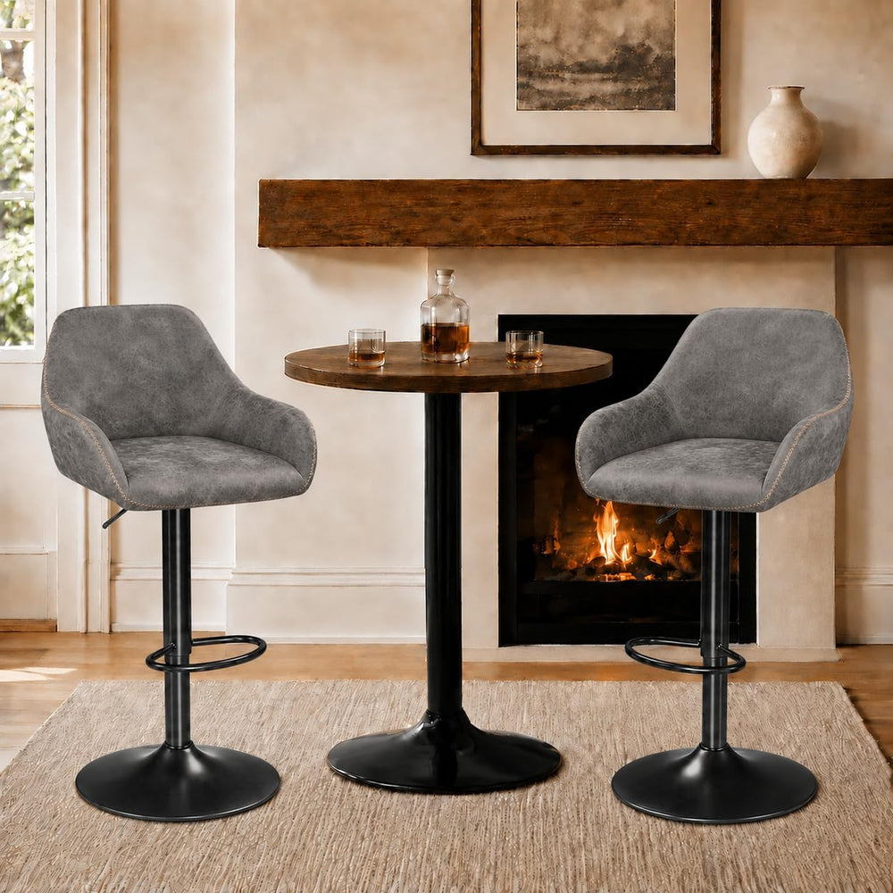 Yaheetech Bar Stools Set of 4, Adjustable Swivel PU Leather, Gray