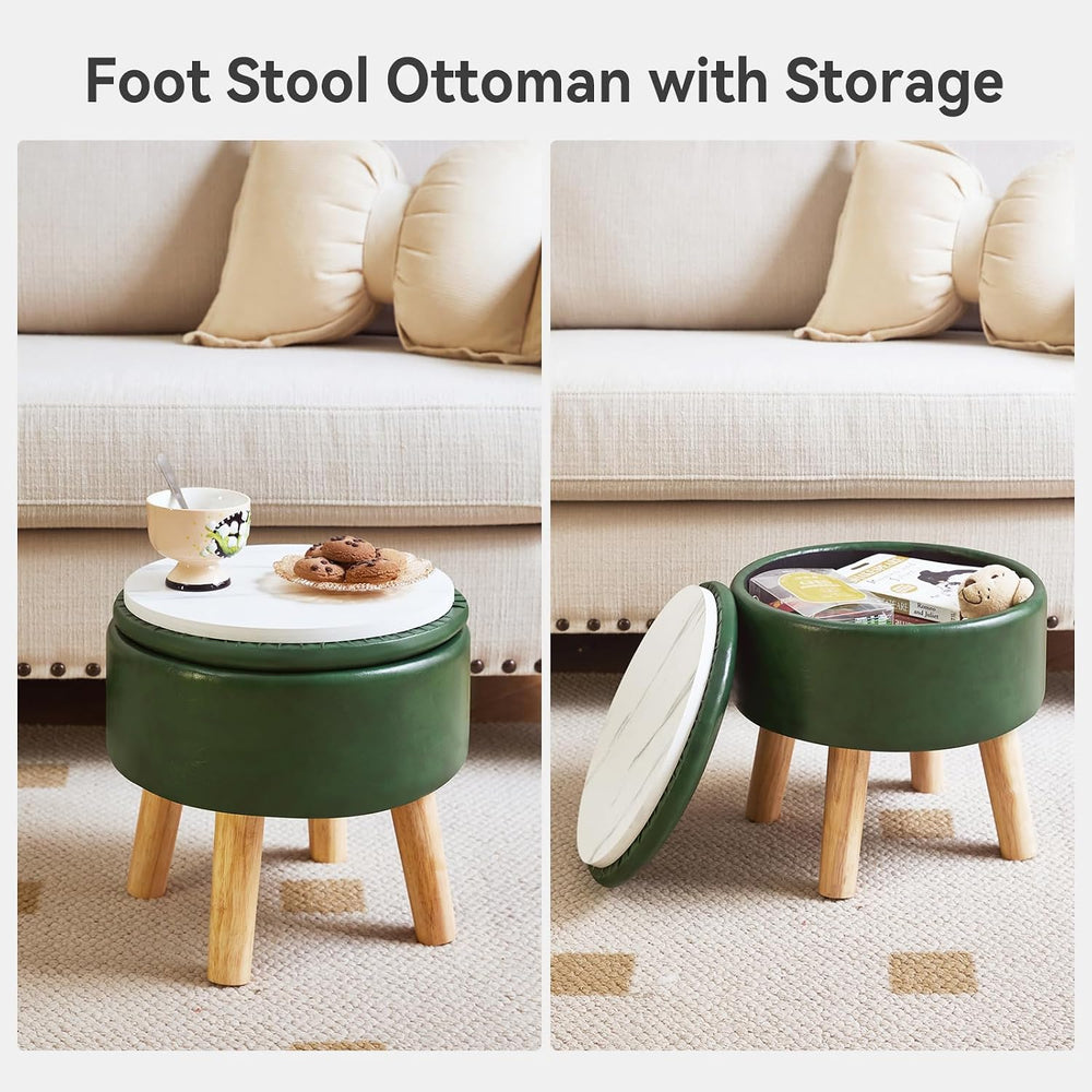 IBUYKE 13 Inch Foot Stool Ottoman with Storage, Round Small Foot Rest with Pa...