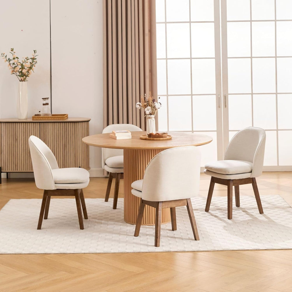 ROCITY Swivel Dining Chairs Set of 2, Beige Linen Kitchen Chairs with Solid W...