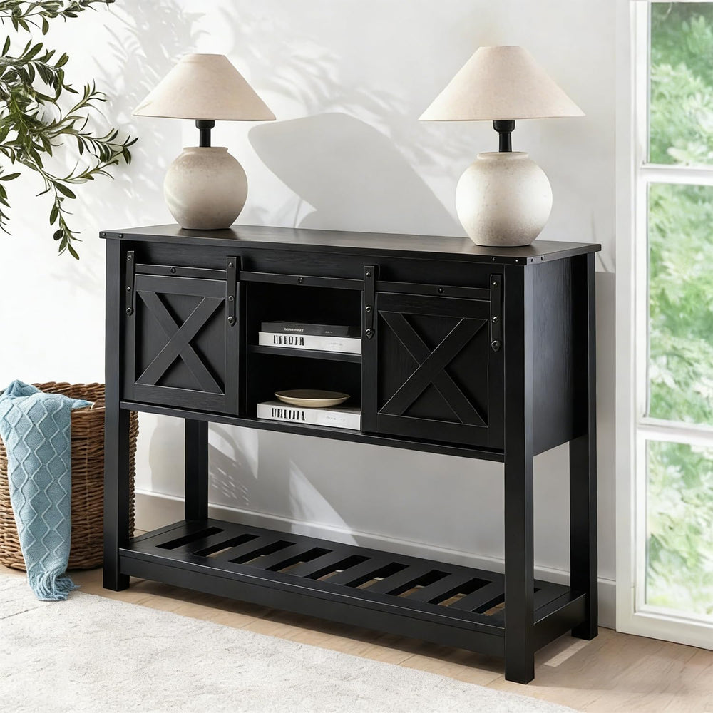 Black Farmhouse Entryway Table, Rustic Hallway Table with Storage Shelf, Sofa...