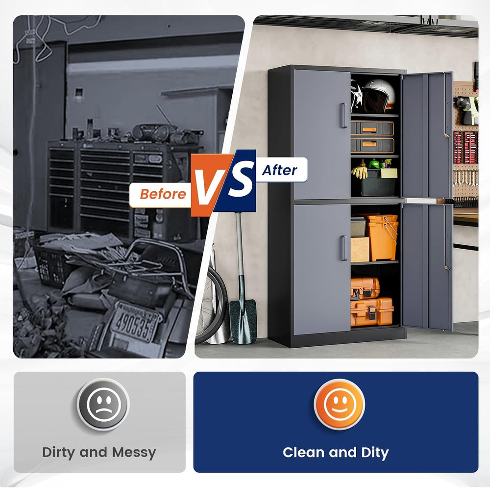 Yizosh Metal Storage Locking Cabinet with 4 Doors and 2 Adjustable Shelves,71...