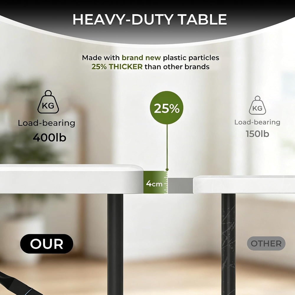 4FT Folding Table, Heavy Duty 400LBS-White | Portable, rust-proof metal frame...