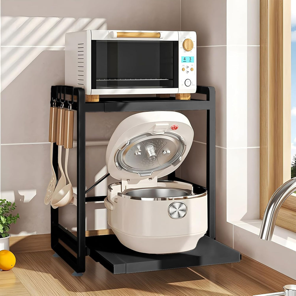 2-Tier Microwave Rack - Height Adjustable & Extendable Kitchen Shelf with...