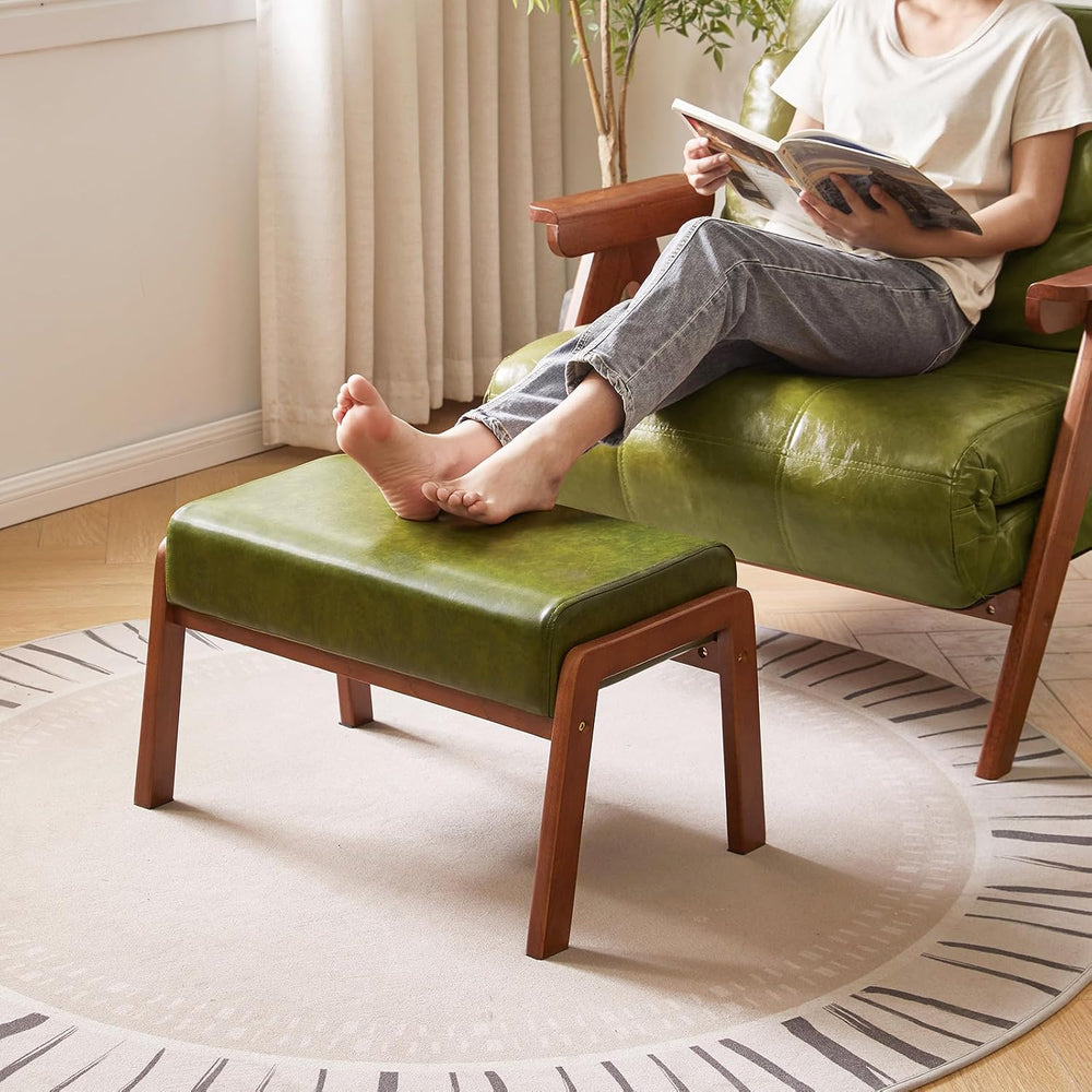 IBUYKE 14.2” H Large Foot Stool Ottoman, Rectangle PU Faux Leather Foot Rest ...