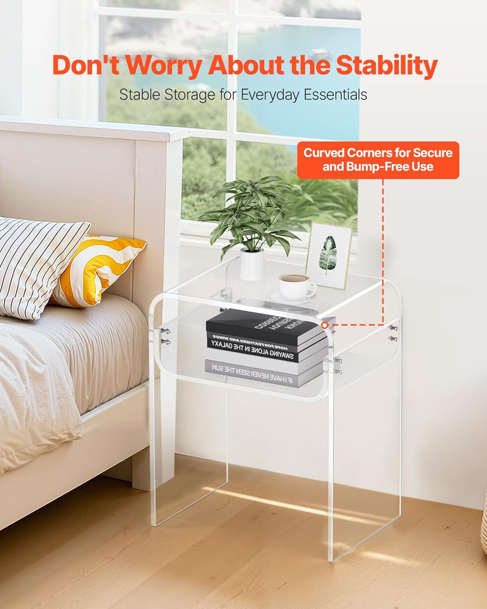 VEVOR Acrylic Side Table, 2-Tier Clear End Table with Storage Shelf, Modern T...
