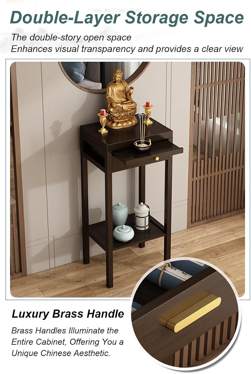 Meditation Buddhist Altar Table, Entry Console Table with Storage, Bamboo Poo...