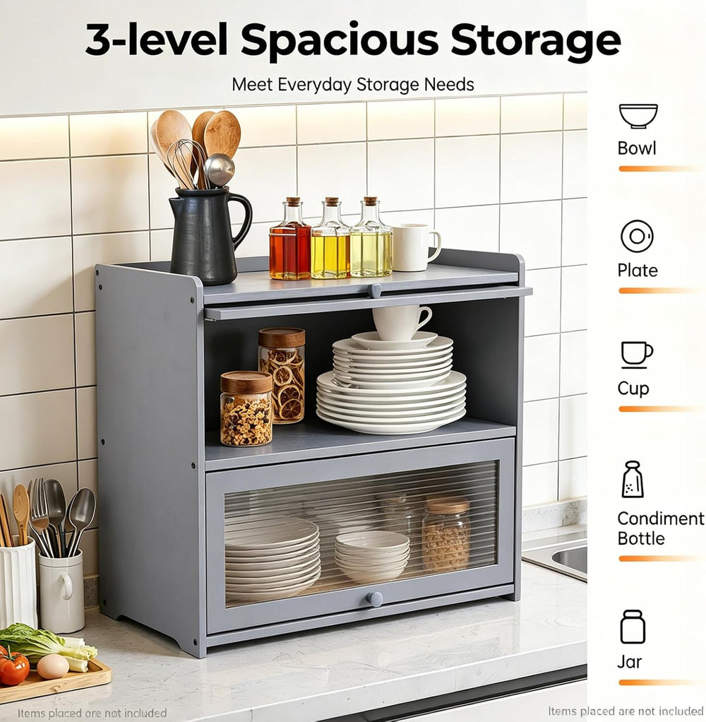 Countertop Kitchen Pantry Cabinet, 20.5x9.8x19.7in Dual-Layer Storage Cabinet...