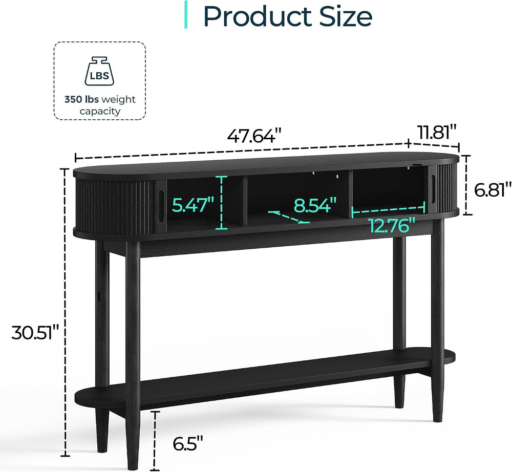 LINSY Fluted Console Table with Storage and Shelves, Black | Entryway Table, ...