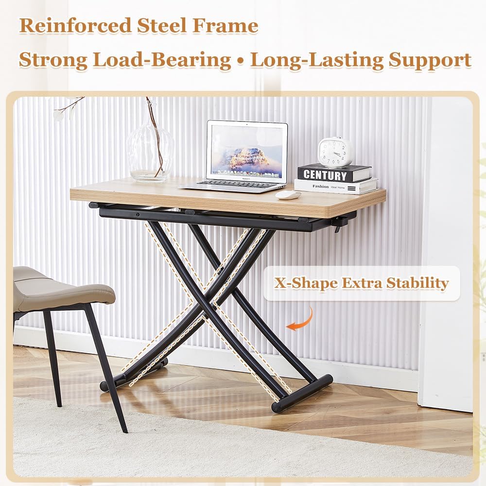 Adjustable Height Coffee Table to Dining Table, Lift Top Foldable Dining Tabl...