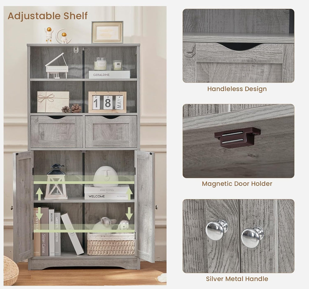 Iwell Storage Cabinet with 2 Drawers & Adjustable Shelf, Tall Bathroom Ca...