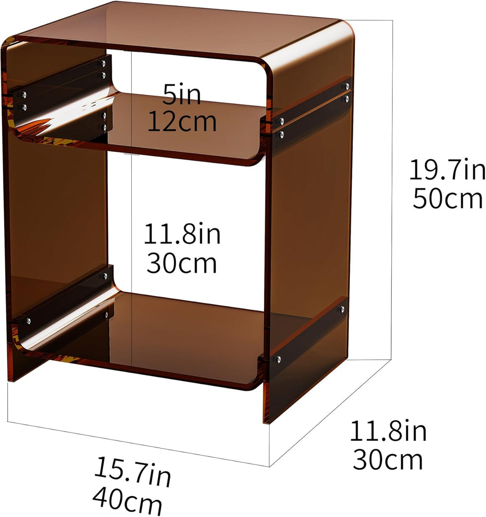 Acrylic End Table Record Player Table with Storage Shelf Clear Side Table Nig...