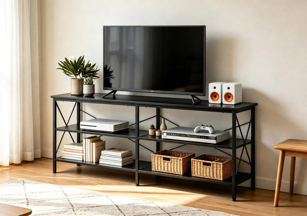 WLIVE TV Stand up to 70 Inch TV, 63" Entertainment Center, Black | TV Me...