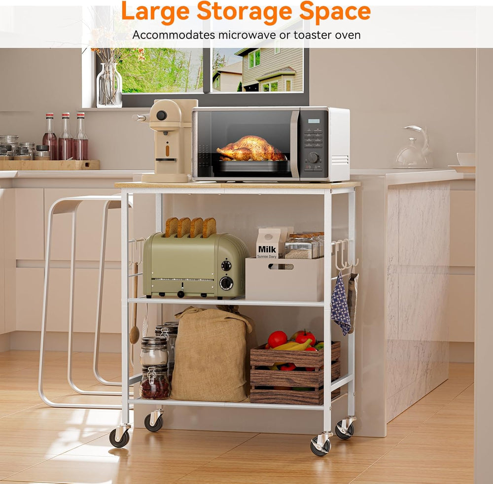 NTE Rolling Kitchen Microwave Cart, 3 Tier Microwave Stand with Storage, Smal...