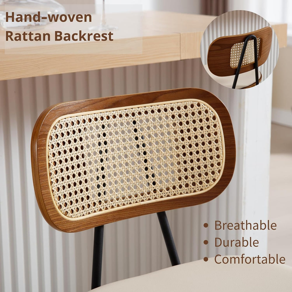 HEAH-YO Rattan Counter Stools Set of 2, 26 Inches Counter Height Bar Stools w...