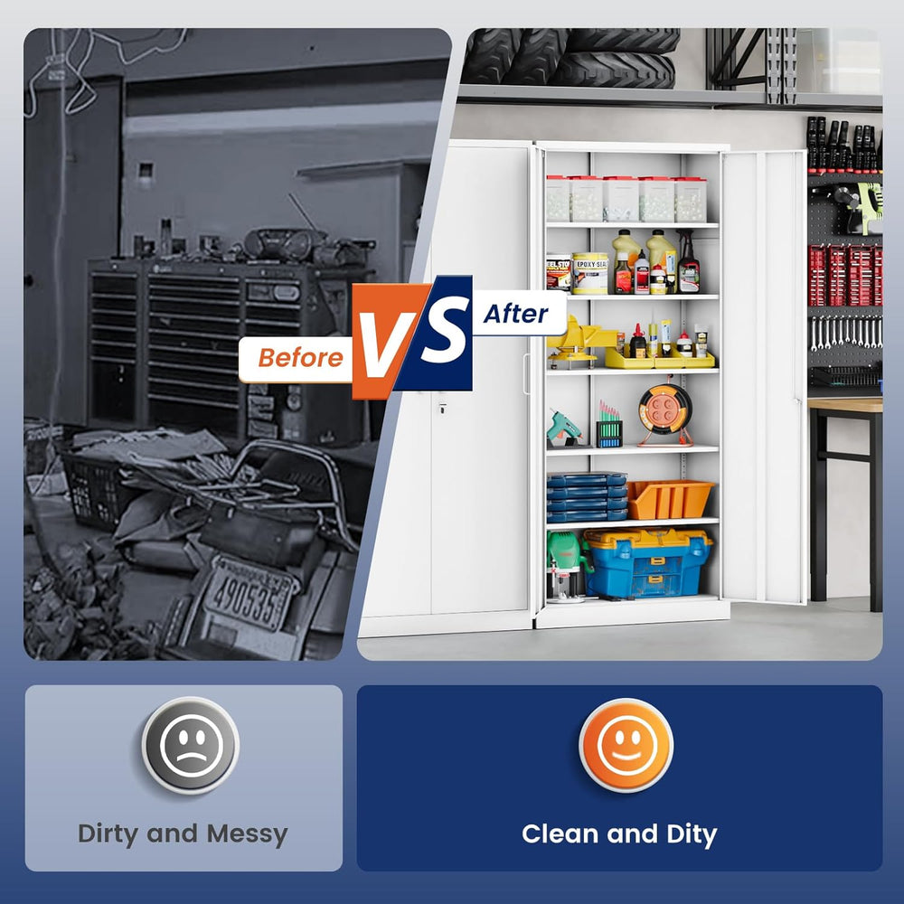 Yizosh Metal Garage Storage Cabinet with 2 Doors and 5 Adjustable Shelves - 7...
